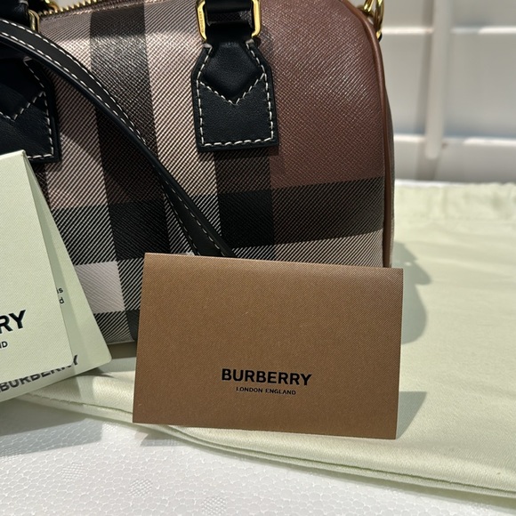Burberry - Mini Check Bowling Bag (Dark Birch) BRAND NEW W/ TAGS - Picture 9 of 12